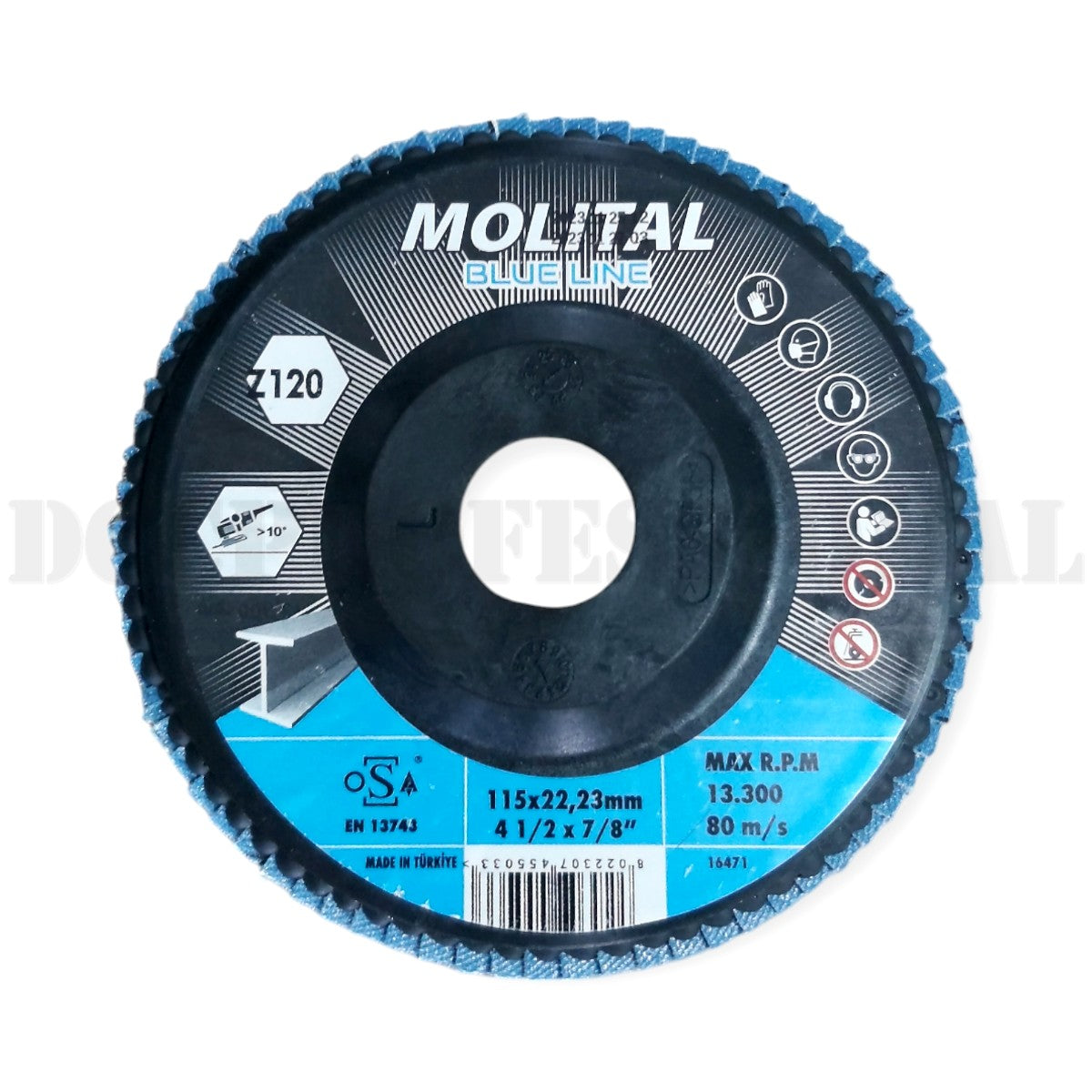 Molital Blue Line Zirconium Flap Disc 115x22mm - Grain 120