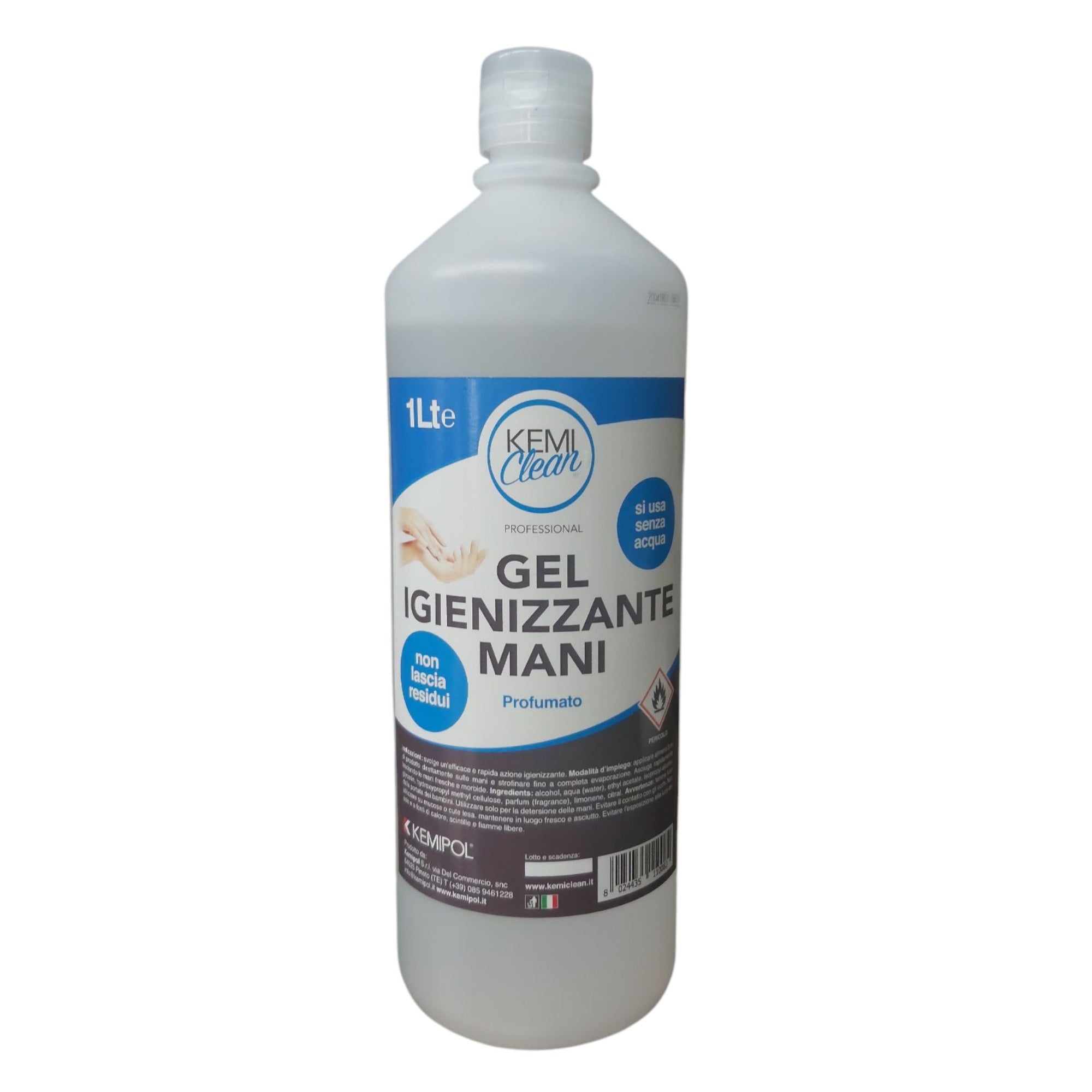 Gel désinfectant parfumé pour les mains KEMI Clean, bouteille de 1 litre