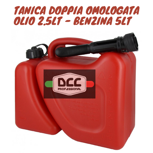 Tanica Omologata Per Carburante Doppio Uso Olio 2.5lt Benzina 5lt Con Travasatore